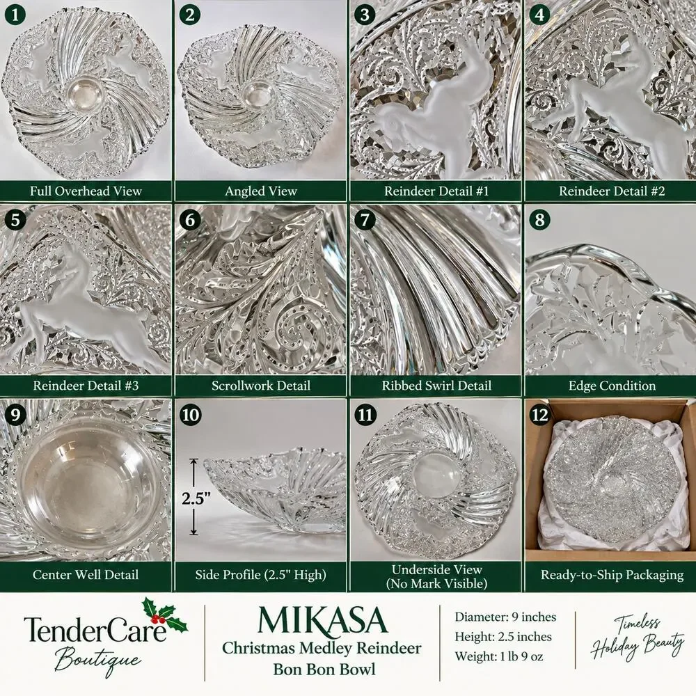 Mikasa Christmas Medley Reindeer Crystal Bon Bon Bowl 9